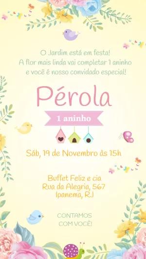 Convite Aniversário Jardim Encantado com Pássaros para Editar