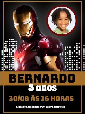 Convite Aniversário Homem de Ferro com Foto para Editar Online