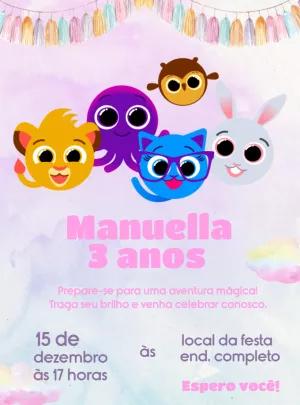 Convite de Aniversário Bolofofos Rosa para Editar Online