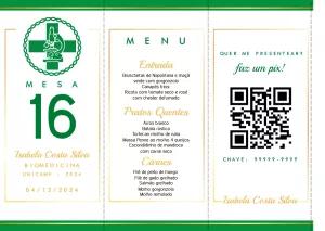 Menu de Formatura Biomedicina Verde e Dourado para Editar