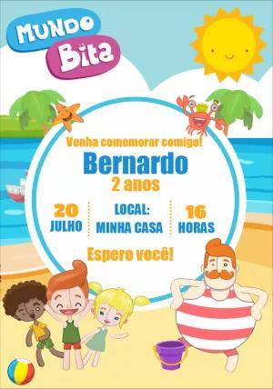 Convite Aniversário Mundo Bita Praia para Editar Online