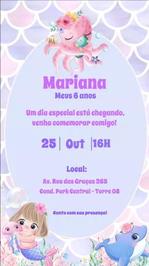 Convite de Aniversário Sereia Fofa para Editar Online
