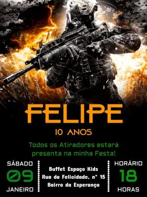 Convite de Aniversário Gamer Soldado para Editar Online