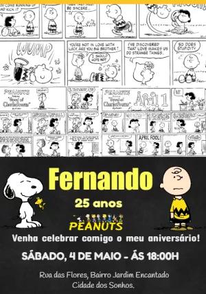 Convite de Aniversário Snoopy e Charlie Brown para Editar Online