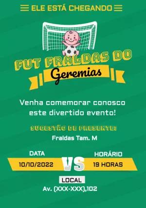 Convite Fut Fraldas com Tema Futebol para Editar Online