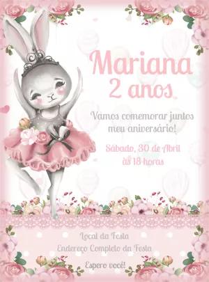 Convite Aniversário Coelha Bailarina para Editar Online