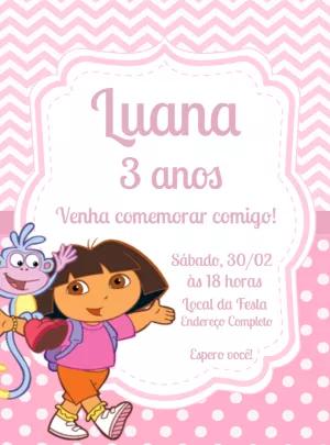 Convite de Aniversário Dora Aventureira para Editar Online