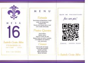 Menu Formatura Pedagogia Roxo e Dourado para Editar Online