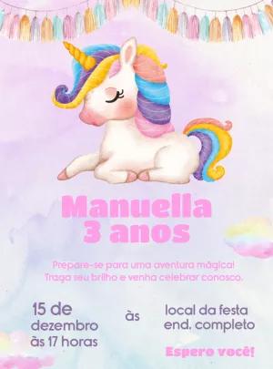 Convite Aniversário Unicórnio Colorido para Editar Online