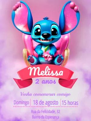 Convite Aniversário Stitch Rosa para Editar Online