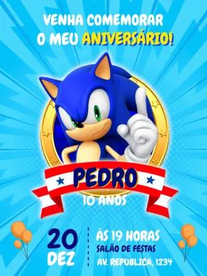 Convite de Aniversário Sonic para Editar e Imprimir Online