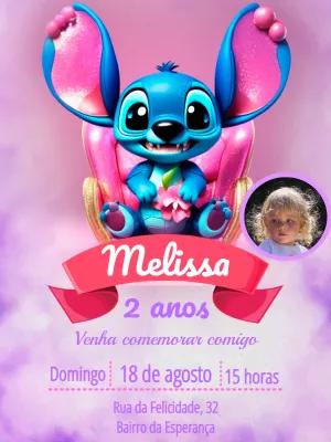 Convite de Aniversário Stitch com Foto para Editar Online