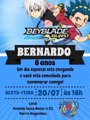 Convite de Aniversário Beyblade Burst com Personagens para Editar