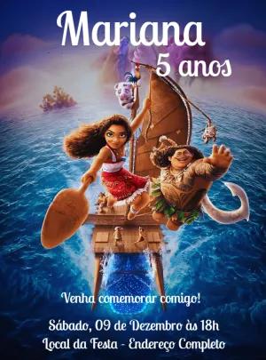 Convite de Aniversário Moana Filme para Editar e Imprimir