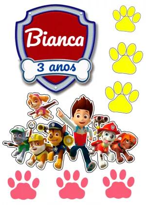 Topo de Bolo Patrulha Canina com Personagens para Editar Online