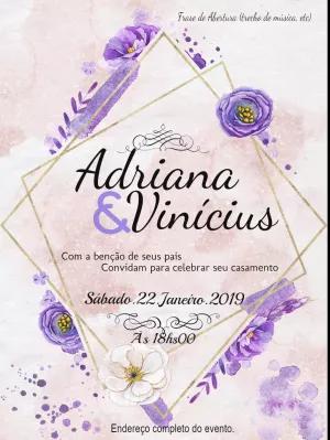 Convite de Casamento Floral Lilás Aquarela para Editar