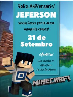 Convite de Aniversário Minecraft com Skin para Editar Online