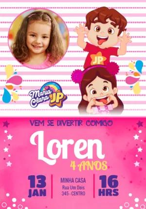 Convite de Aniversário Maria Clara e JP com Foto para Editar