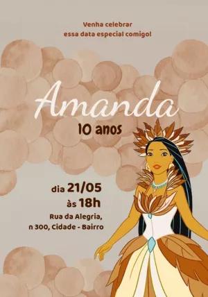 Convite Aniversário Pocahontas para Editar Online