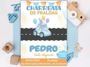 Convite Charreata de Fraldas Menino Carrinho para Editar Online
