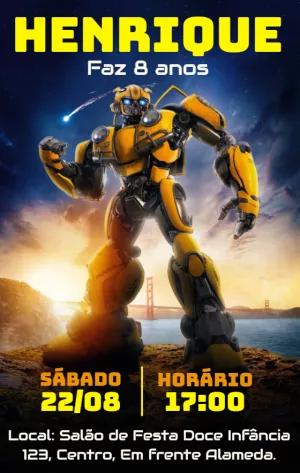 Convite de Aniversário Transformers Bumblebee para Editar