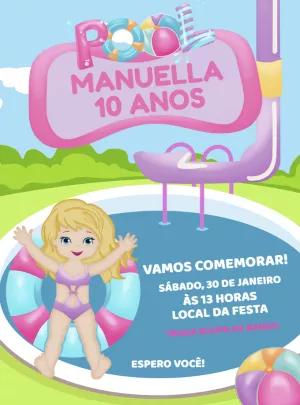 Convite Aniversário Pool Party Menina para Editar Online