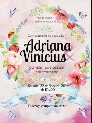Convite de Casamento Floral Aquarela para Editar Online