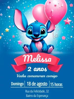 Convite de Aniversário Stitch Fofo para Editar Online