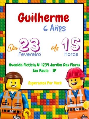 Convite de Aniversário Lego Blocos de Montar para Editar