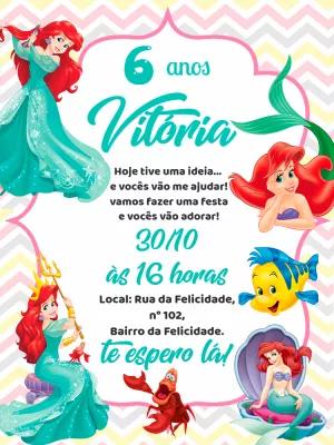 Convite de Aniversário A Pequena Sereia Editável Online