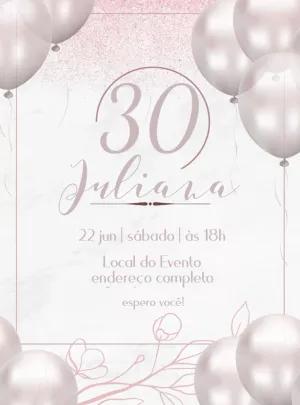Convite Trintei Elegante com Balões Rose para Editar Online