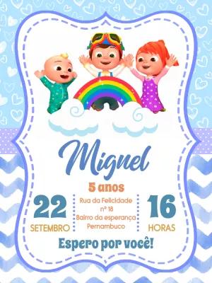 Convite de Aniversário Cocomelon com Personagens para Editar
