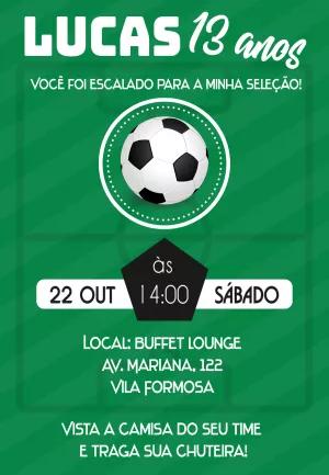 Convite Aniversário Futebol com Bola de Futebol para Editar