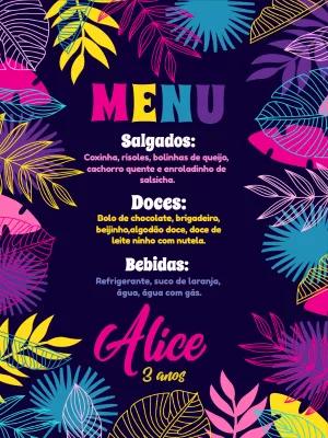 Menu de Aniversário Tropical Colorido para Editar Online