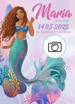Convite de Aniversário Sereia com Foto para Editar Online