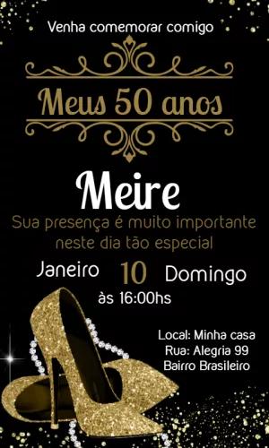 Convite de Aniversário Glitter Preto e Dourado para Editar