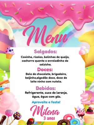 Menu de Aniversário Doces e Guloseimas para Editar Online