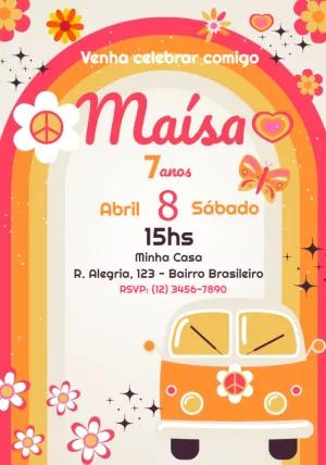 Convite Aniversário Hippie Anos 70 para Editar Online
