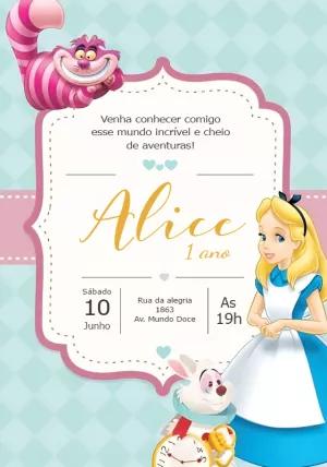Convite Aniversário Alice no País das Maravilhas para Editar