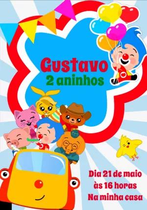 Convite Aniversário Plim Plim com Personagens para Editar Online