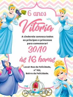 Convite de Aniversário Cinderela Editável Online