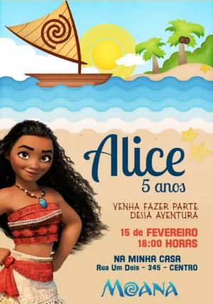 Convite de Aniversário Moana com Personagem para Editar Online