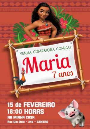 Convite de Aniversário Moana para Editar Online