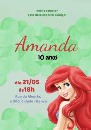 Convite de Aniversário A Pequena Sereia Editável Online