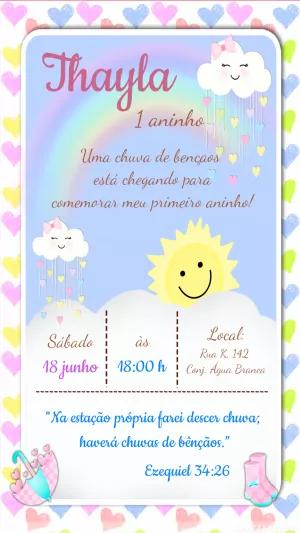 Convite de Aniversário Chuva de Amor para Editar Online