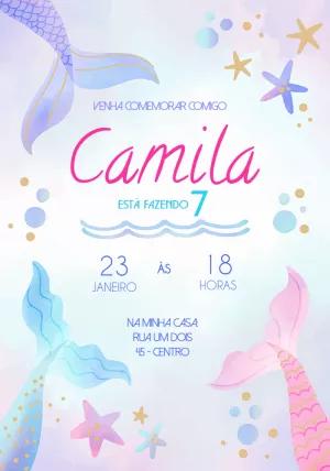 Convite de Aniversário Sereia Fundo do Mar para Editar Online