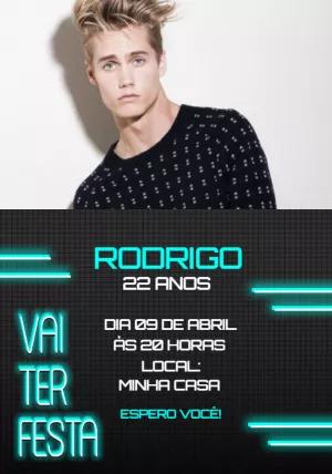 Convite de Aniversário Neon com Foto para Editar Online