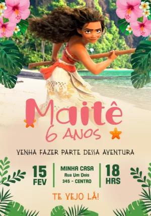 Convite de Aniversário Moana para Editar Online