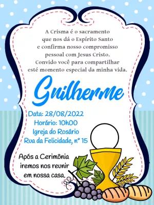 Convite Crisma Azul com Símbolos para Editar Online