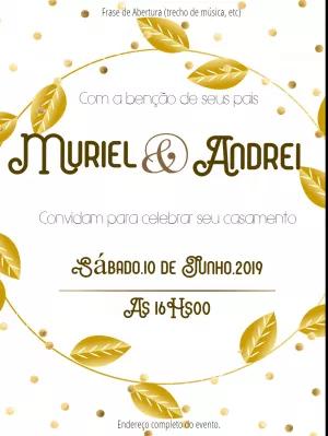 Convite de Casamento Folhas Douradas para Editar Online